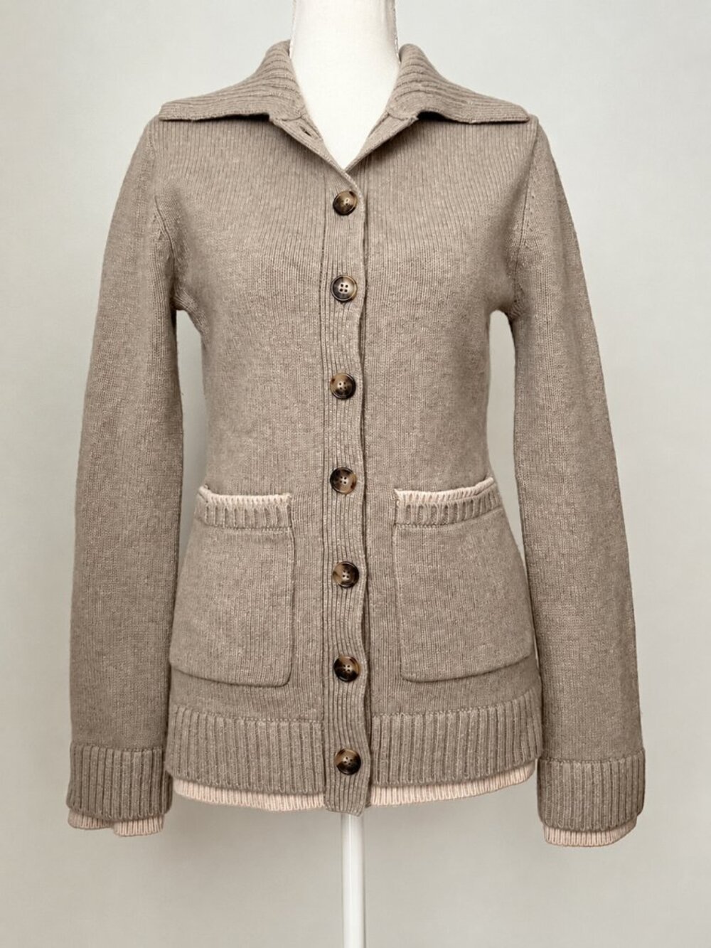 NWT Rag & Bone Women's Danica Tonal Polo Cardigan XS Wool Cashmere Oatmeal Beige